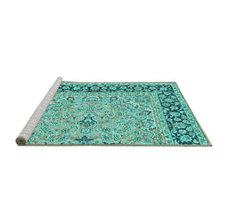 Sideview of Machine Washable Persian Turquoise Traditional Area Rugs, wshtr4817turq