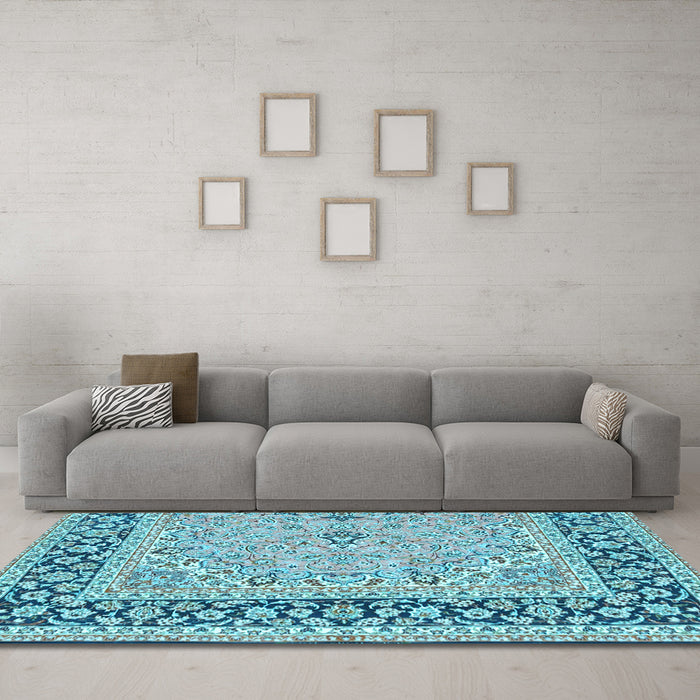 Machine Washable Persian Light Blue Traditional Rug in a Living Room, wshtr4817lblu