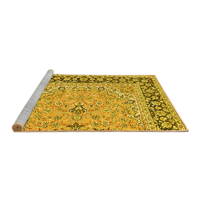 Sideview of Machine Washable Persian Yellow Traditional Rug, wshtr4817yw