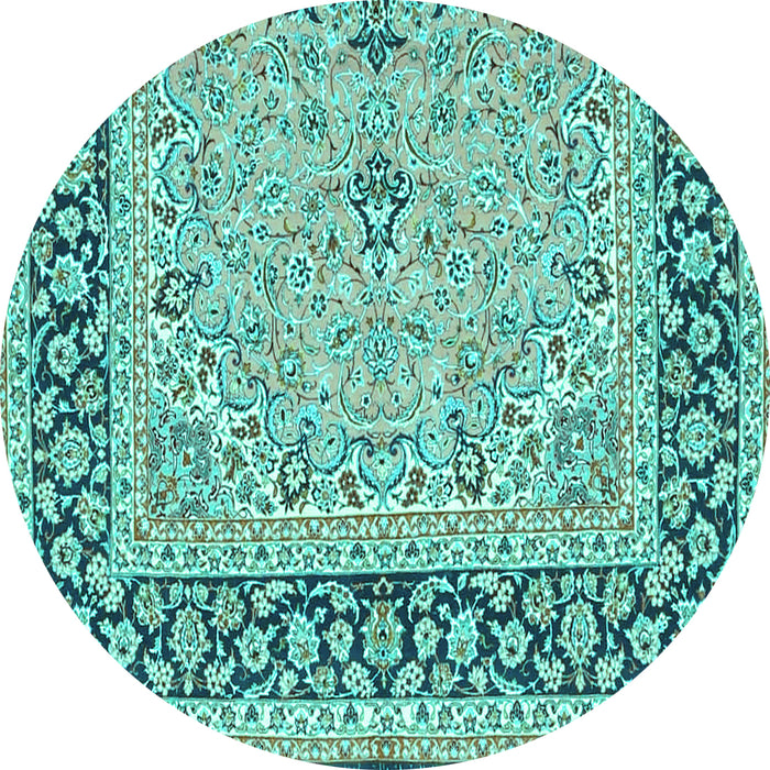 Round Persian Turquoise Traditional Rug, tr4817turq