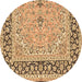 Round Machine Washable Persian Brown Traditional Rug, wshtr4817brn