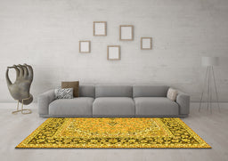 Machine Washable Persian Yellow Traditional Rug in a Living Room, wshtr4817yw