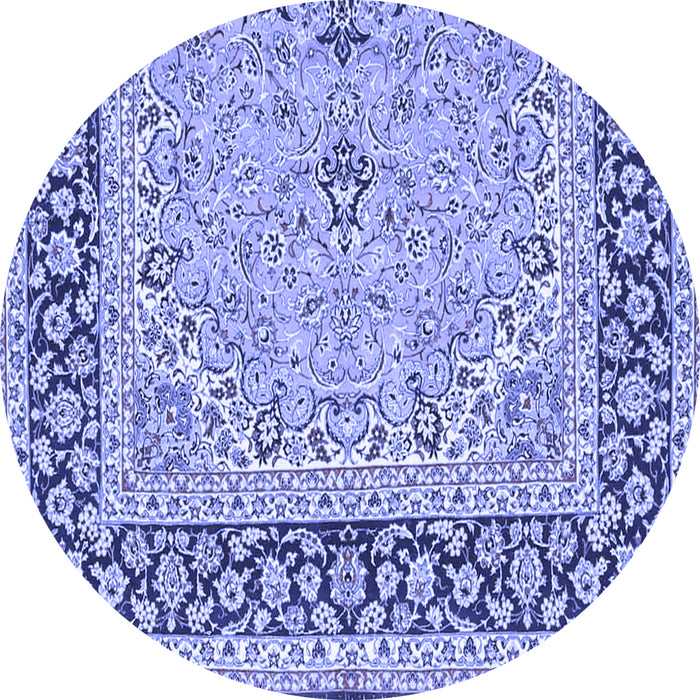Round Machine Washable Persian Blue Traditional Rug, wshtr4817blu