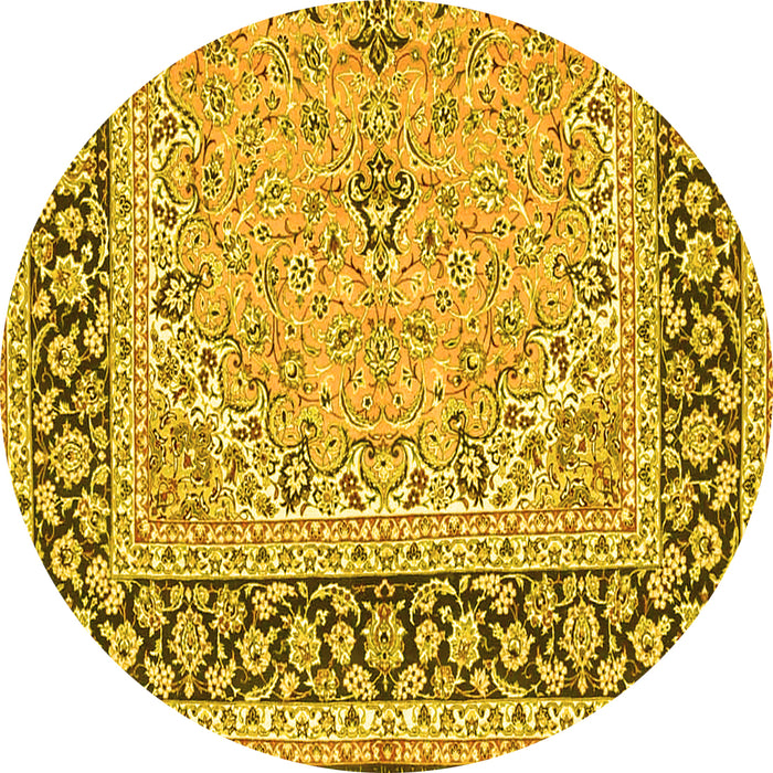 Round Machine Washable Persian Yellow Traditional Rug, wshtr4817yw