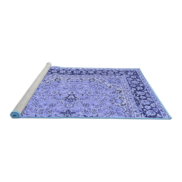 Sideview of Machine Washable Persian Blue Traditional Rug, wshtr4817blu