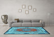 Machine Washable Medallion Light Blue Traditional Rug in a Living Room, wshtr4818lblu