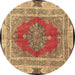 Round Machine Washable Medallion Brown Traditional Rug, wshtr4818brn