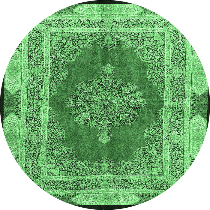 Round Medallion Emerald Green Traditional Rug, tr4818emgrn
