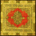 Square Machine Washable Medallion Yellow Traditional Rug, wshtr4818yw