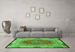 Machine Washable Medallion Green Traditional Area Rugs in a Living Room,, wshtr4818grn