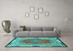 Machine Washable Medallion Turquoise Traditional Area Rugs in a Living Room,, wshtr4818turq