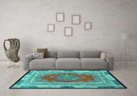 Machine Washable Medallion Turquoise Traditional Rug, wshtr4818turq