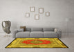 Machine Washable Medallion Yellow Traditional Rug in a Living Room, wshtr4818yw