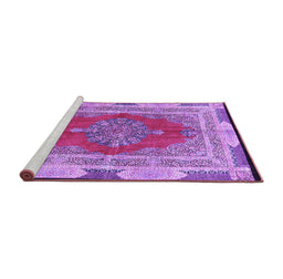 Sideview of Machine Washable Medallion Purple Traditional Area Rugs, wshtr4818pur