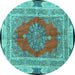 Round Machine Washable Medallion Turquoise Traditional Area Rugs, wshtr4818turq