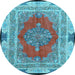 Round Machine Washable Medallion Light Blue Traditional Rug, wshtr4818lblu