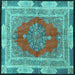 Square Machine Washable Medallion Turquoise Traditional Area Rugs, wshtr4818turq