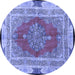 Round Machine Washable Medallion Blue Traditional Rug, wshtr4818blu
