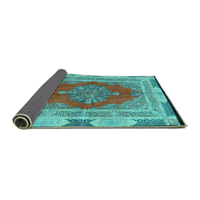 Sideview of Medallion Turquoise Traditional Rug, tr4818turq