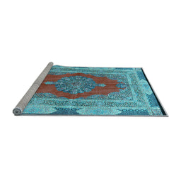 Sideview of Machine Washable Medallion Light Blue Traditional Rug, wshtr4818lblu