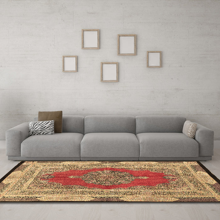 Machine Washable Medallion Brown Traditional Rug in a Living Room,, wshtr4818brn