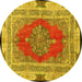 Round Machine Washable Medallion Yellow Traditional Rug, wshtr4818yw
