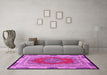 Machine Washable Medallion Pink Traditional Rug in a Living Room, wshtr4818pnk