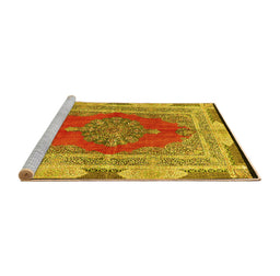 Sideview of Machine Washable Medallion Yellow Traditional Rug, wshtr4818yw