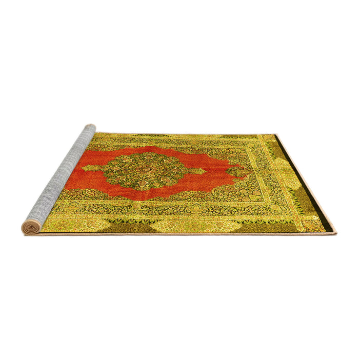 Sideview of Machine Washable Medallion Yellow Traditional Rug, wshtr4818yw