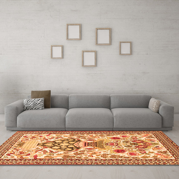 Machine Washable Animal Orange Traditional Area Rugs in a Living Room, wshtr4819org