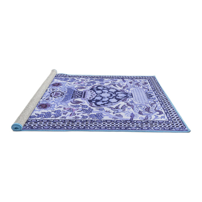 Sideview of Machine Washable Animal Blue Traditional Rug, wshtr4819blu