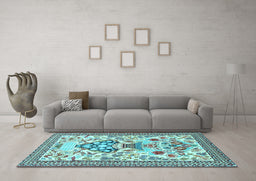 Machine Washable Animal Light Blue Traditional Rug in a Living Room, wshtr4819lblu