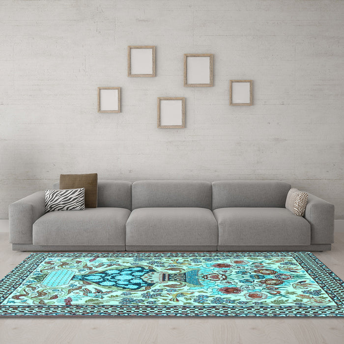 Machine Washable Animal Light Blue Traditional Rug in a Living Room, wshtr4819lblu