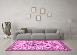 Machine Washable Animal Pink Traditional Rug in a Living Room, wshtr4819pnk