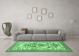 Machine Washable Animal Emerald Green Traditional Area Rugs in a Living Room,, wshtr4819emgrn
