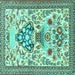 Square Animal Turquoise Traditional Rug, tr4819turq