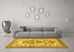 Machine Washable Animal Yellow Traditional Rug in a Living Room, wshtr4819yw