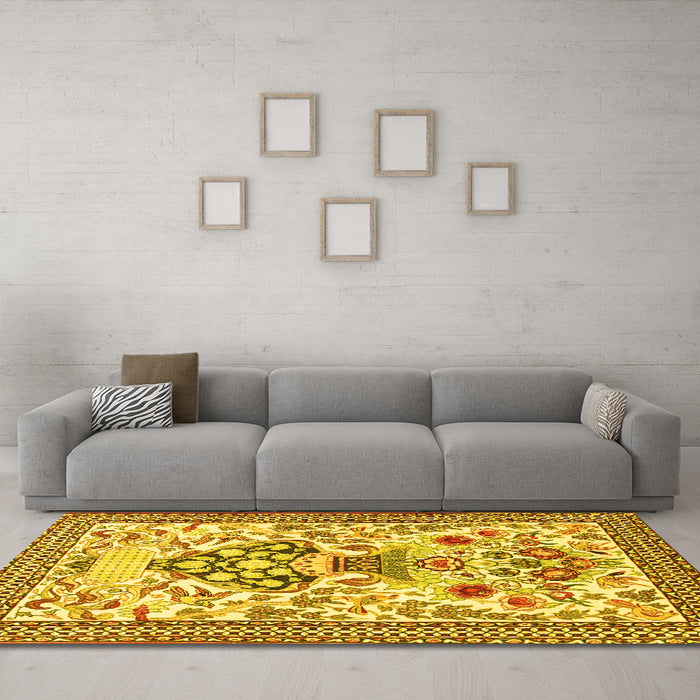 Machine Washable Animal Yellow Traditional Rug in a Living Room, wshtr4819yw