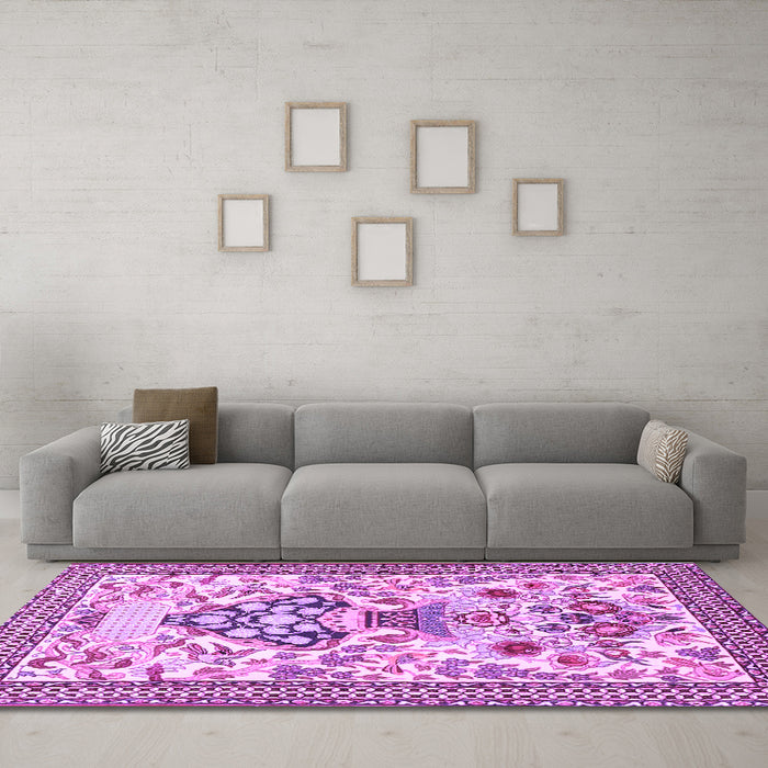 Machine Washable Animal Purple Traditional Area Rugs in a Living Room, wshtr4819pur