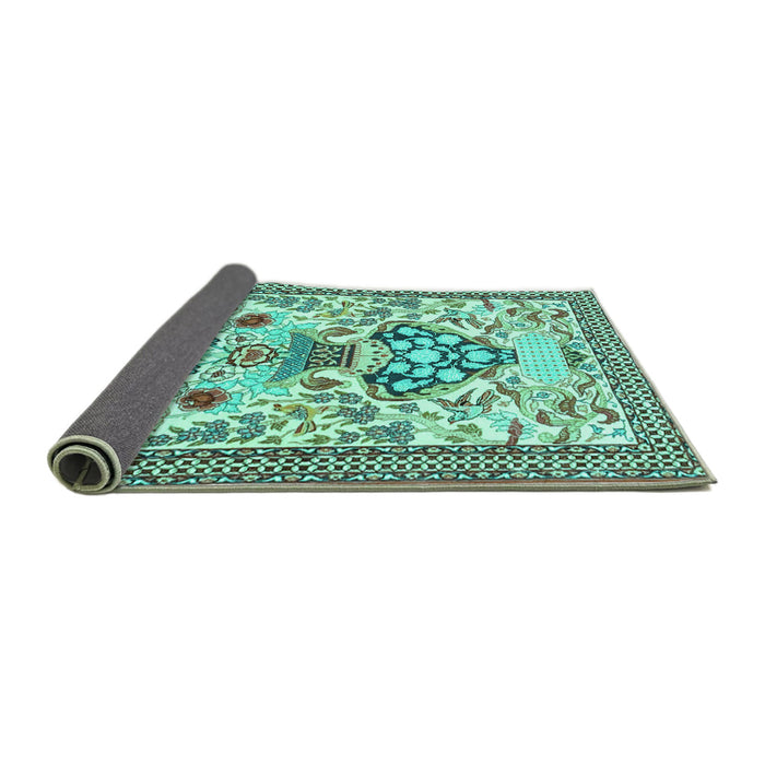 Sideview of Animal Turquoise Traditional Rug, tr4819turq