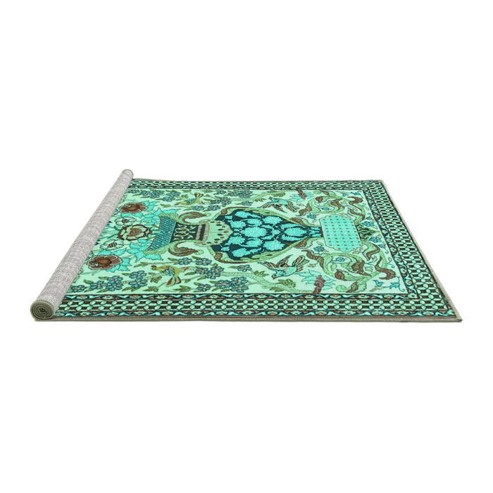 Sideview of Machine Washable Animal Turquoise Traditional Area Rugs, wshtr4819turq