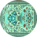 Round Animal Turquoise Traditional Rug, tr4819turq