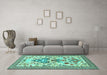 Machine Washable Animal Turquoise Traditional Area Rugs in a Living Room,, wshtr4819turq