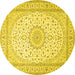 Round Machine Washable Medallion Yellow Traditional Rug, wshtr481yw