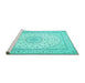 Sideview of Machine Washable Medallion Turquoise Traditional Area Rugs, wshtr481turq