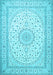 Machine Washable Medallion Light Blue Traditional Rug, wshtr481lblu