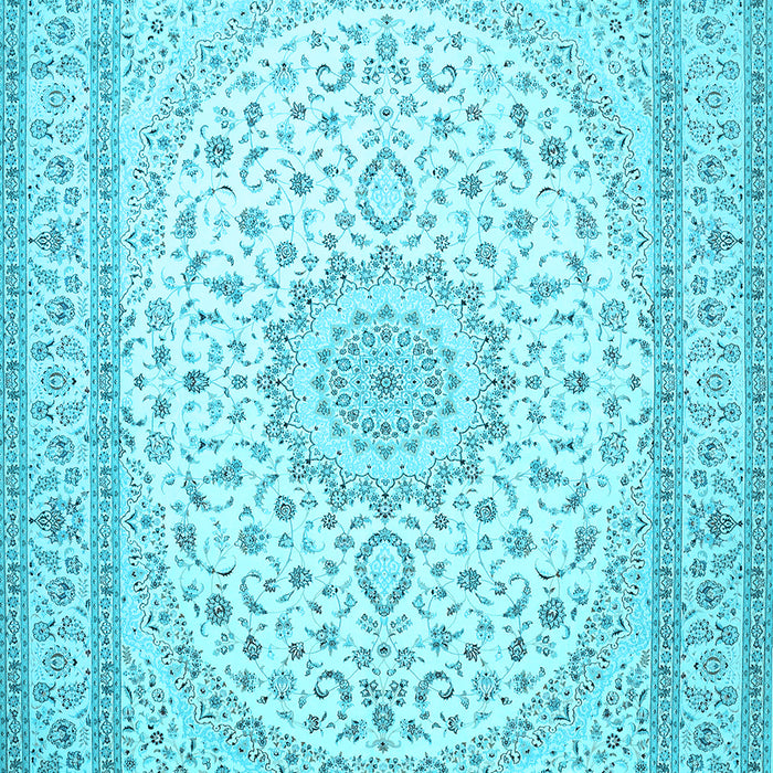 Machine Washable Medallion Light Blue Traditional Rug, wshtr481lblu