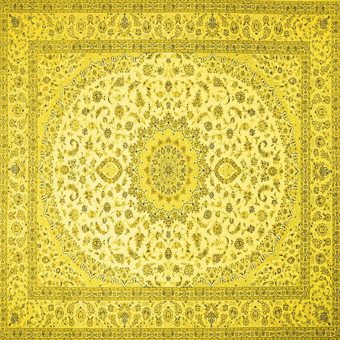 Square Machine Washable Medallion Yellow Traditional Rug, wshtr481yw