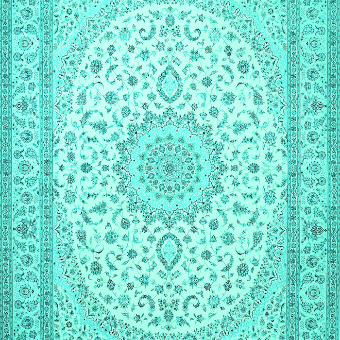 Machine Washable Medallion Turquoise Traditional Area Rugs, wshtr481turq