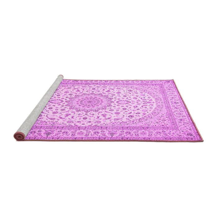 Sideview of Machine Washable Medallion Pink Traditional Rug, wshtr481pnk